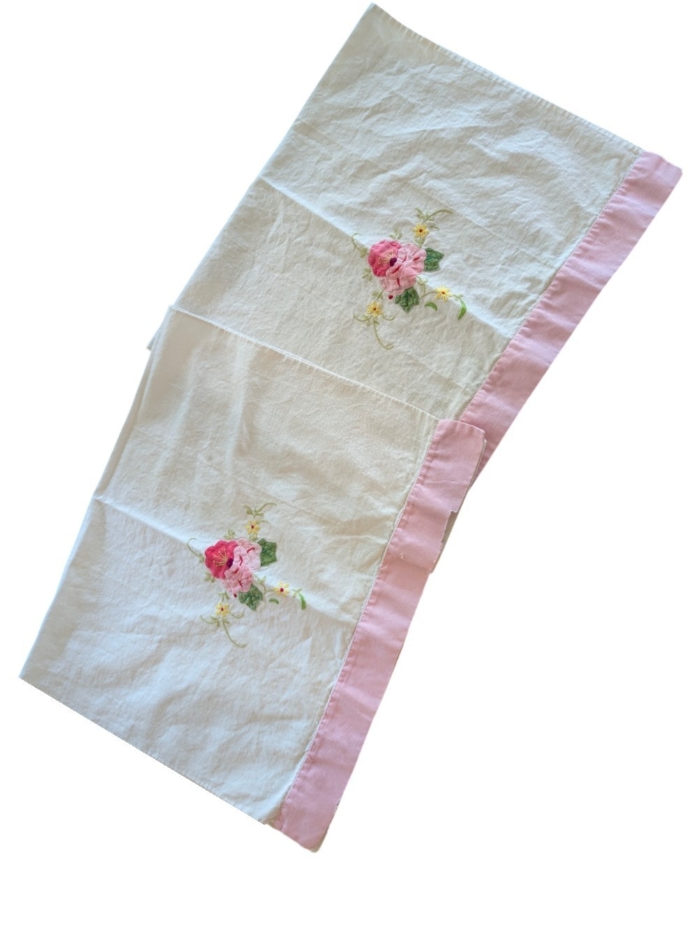 White and Pink Floral Embroidered Tea Towels Set